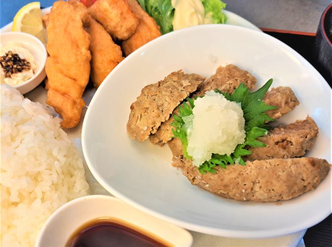 和風ハンバーグと鶏唐揚げ定食v[hp.